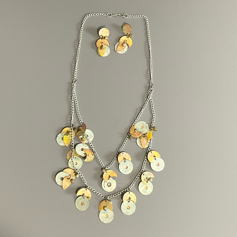 Vintage Boho Multi-Disc Necklace and Earring Set 1970’s